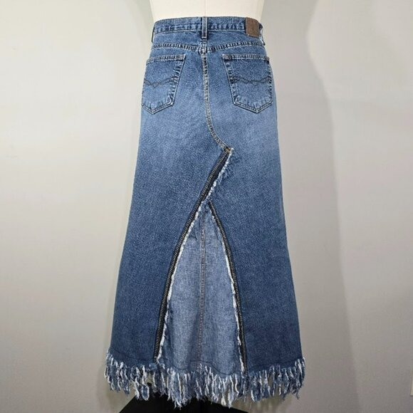 Vintage Canyon River Blues Patchwork Denim Jean Maxi Skirt 11 Womens Distressed - Picture 4 of 14